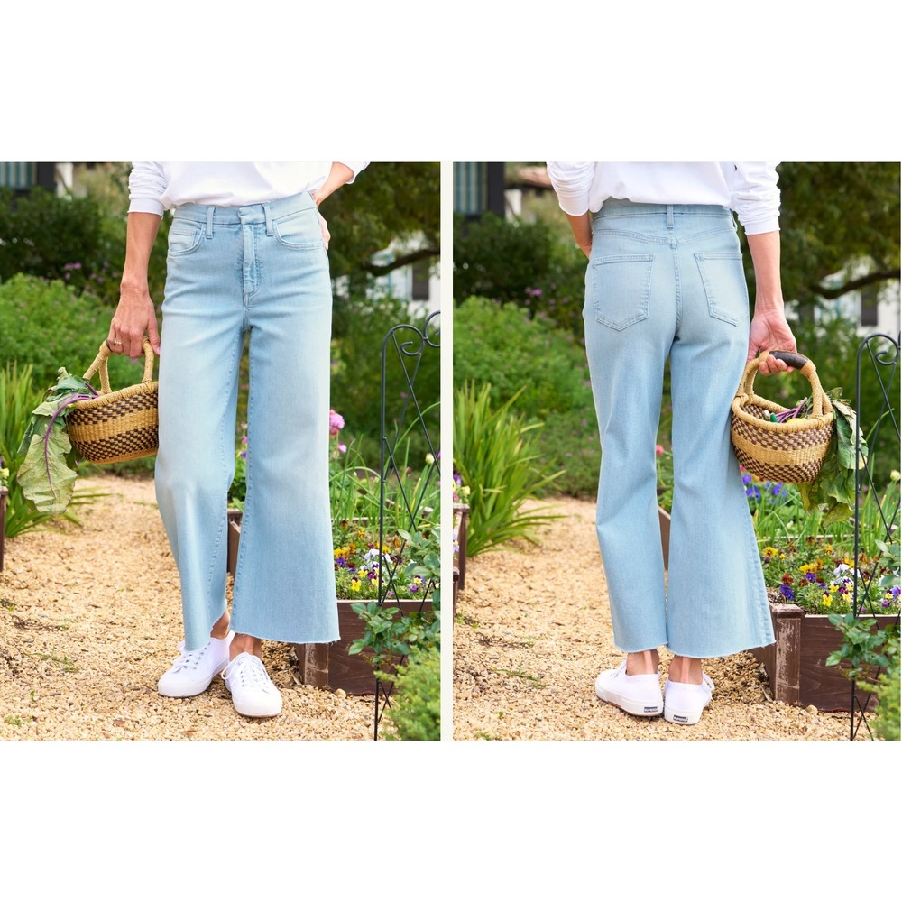 Frank & Eileen Galway  Wide Leg Jeans 1967 Wash Raw Hem Women 25 USA‎ Made $308